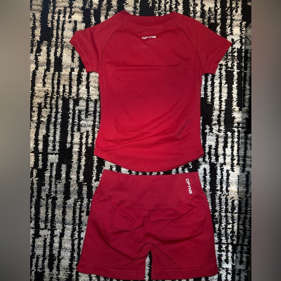 Dfyne Other - DFYNE Women's Red Active Short Sleeve Top & High-Waist Shorts Set